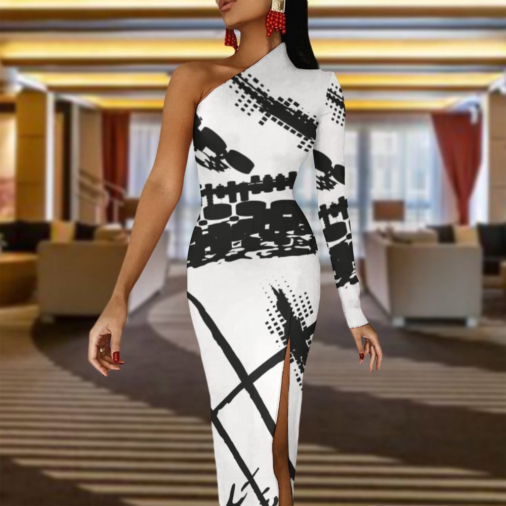 Derrick Allan Half Sleeve Slit Dress