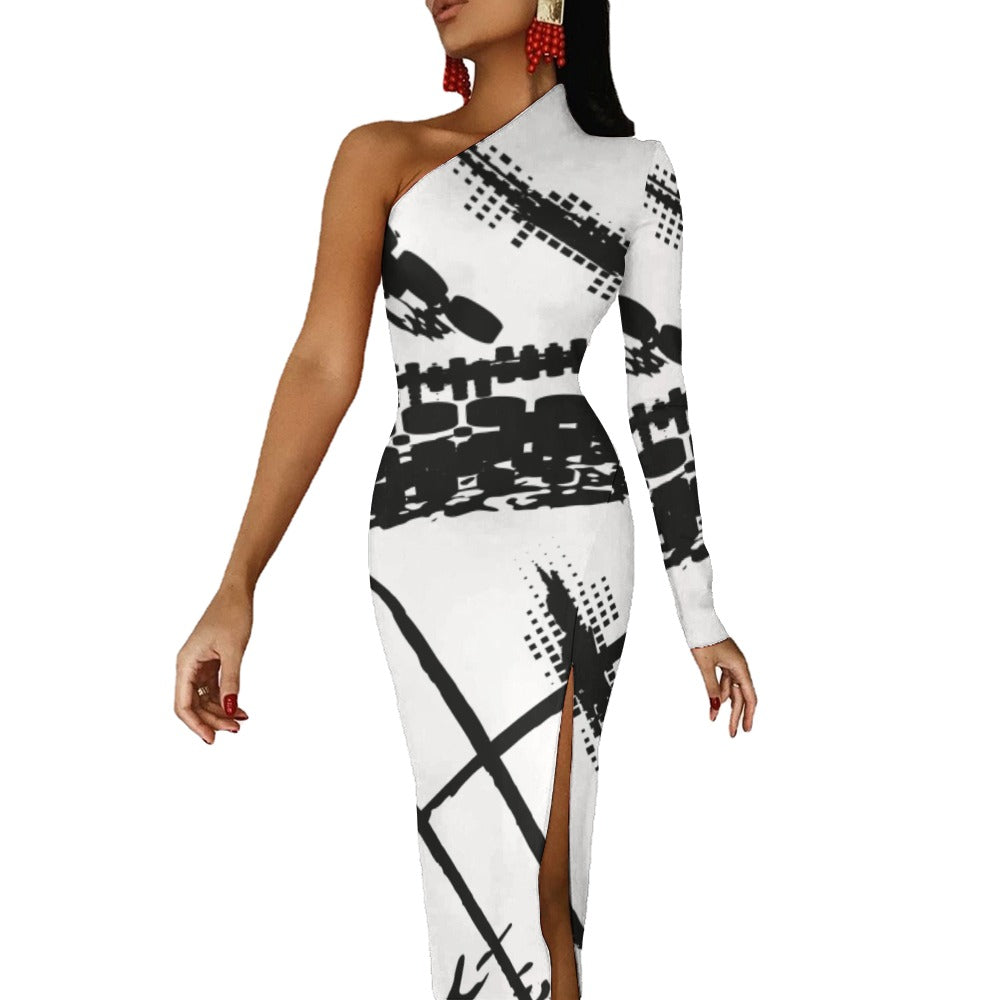 Derrick Allan Half Sleeve Slit Dress
